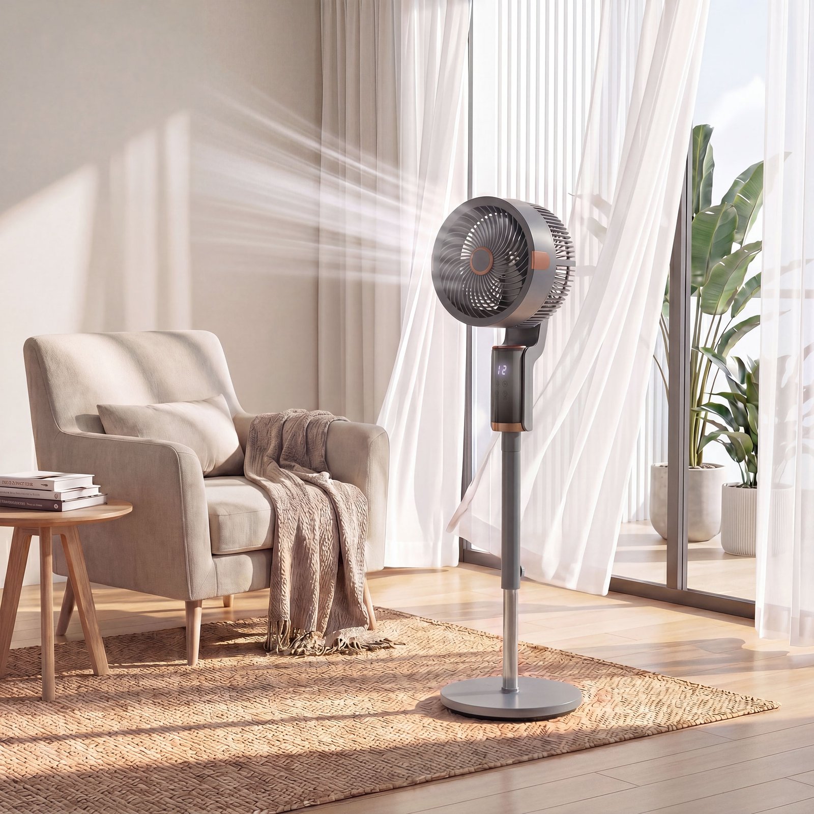 HOMCOM 20 dB Silent Standing Fan for Bedroom, 44" Pedestal Fan with 90° Oscillating, 8 Speeds and LED Light, Grey - Image 9