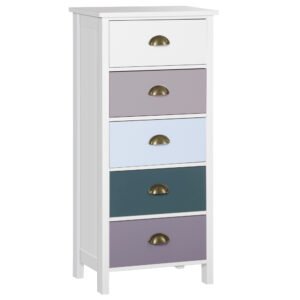 HOMCOM Slim Storage Cabinet Organiser, Chest of Drawers, 5-Drawer Dresser with Metal Handle for Living Room, Bedroom, Blue