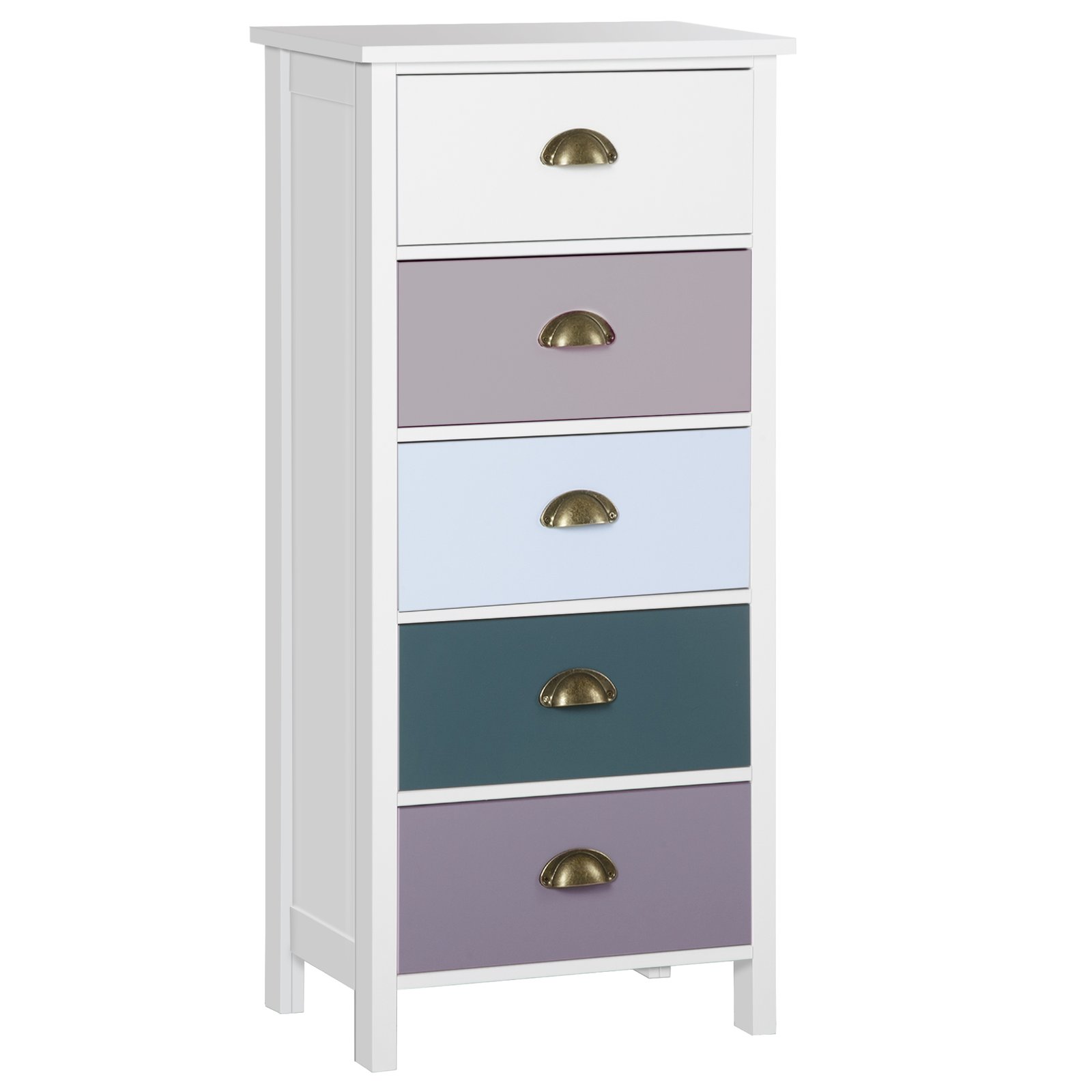 HOMCOM Slim Storage Cabinet Organiser, Chest of Drawers, 5-Drawer Dresser with Metal Handle for Living Room, Bedroom, Blue