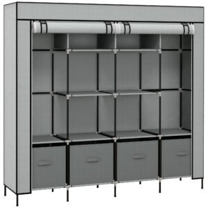 HOMCOM Fabric Wardrobe for Bedroom, Portable Cloth Wardrobe with 10 Compartments, 2 Hanging Rails and 4 Fabric Drawers, 166 x 42.5 x 169.5cm, Dark Grey