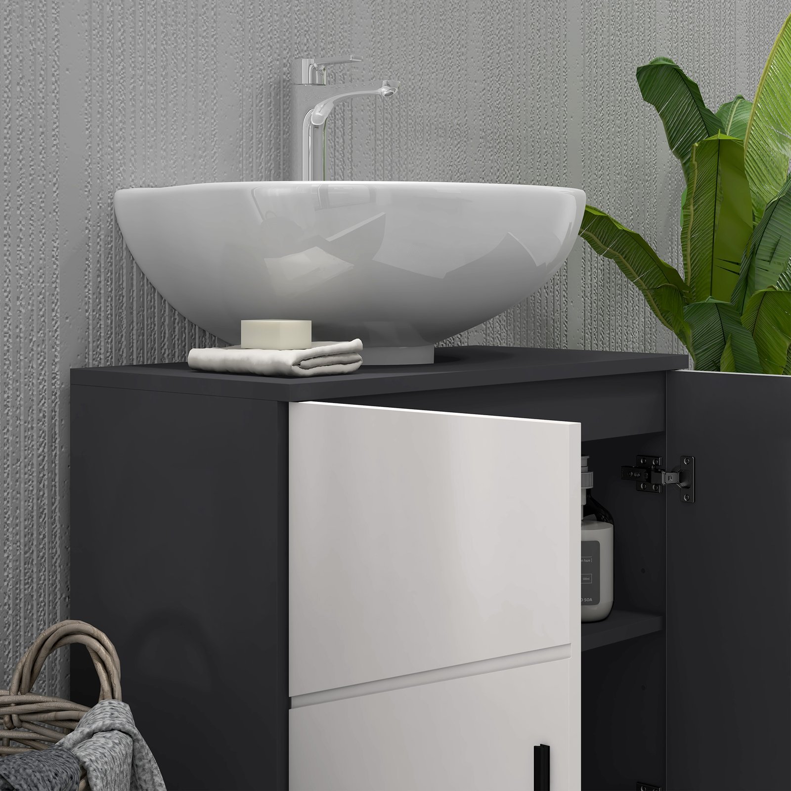 kleankin Pedestal Sink Bathroom Cabinet, Bathroom Vanity Unit with 20 x 20cm "U" Cut-Out and Adjustable Shelf, Light Grey - Image 8