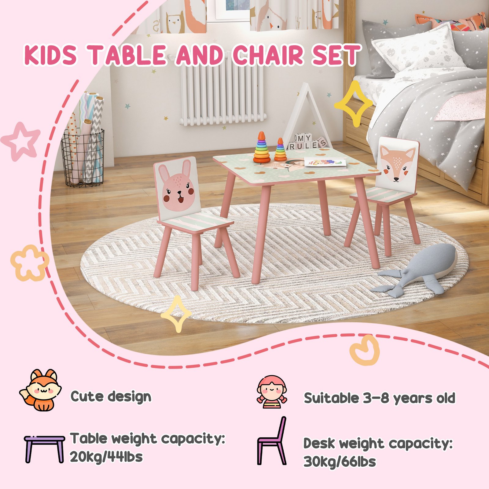 ZONEKIZ Kids Table and Chair Set and Kids Easel with Paper Roll, Storage Baskets, Kids Activity Furniture Set, Pink - Image 5