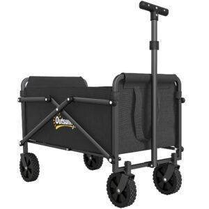 Outsunny 41L Festival Trolley on Wheels, Compact Garden Folding Trolley Cart, 60kg Heavy Duty Collapsible Foldable Wagon with Adjustable Handle and Carrying Bag for Beach, Camping, Festival, Black