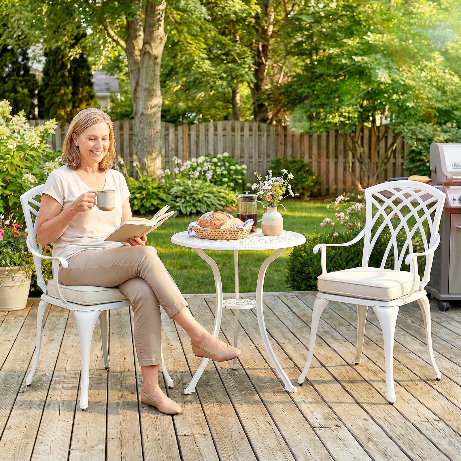 Outsunny Three-Piece Cast Aluminium Bistro Set - White - Image 9