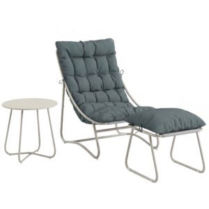 Outsunny Bistro Set for Garden, 3 Piece Outdoor Table and Chair with Footstool and Removable Cushions, Comfy Balcony Furniture
