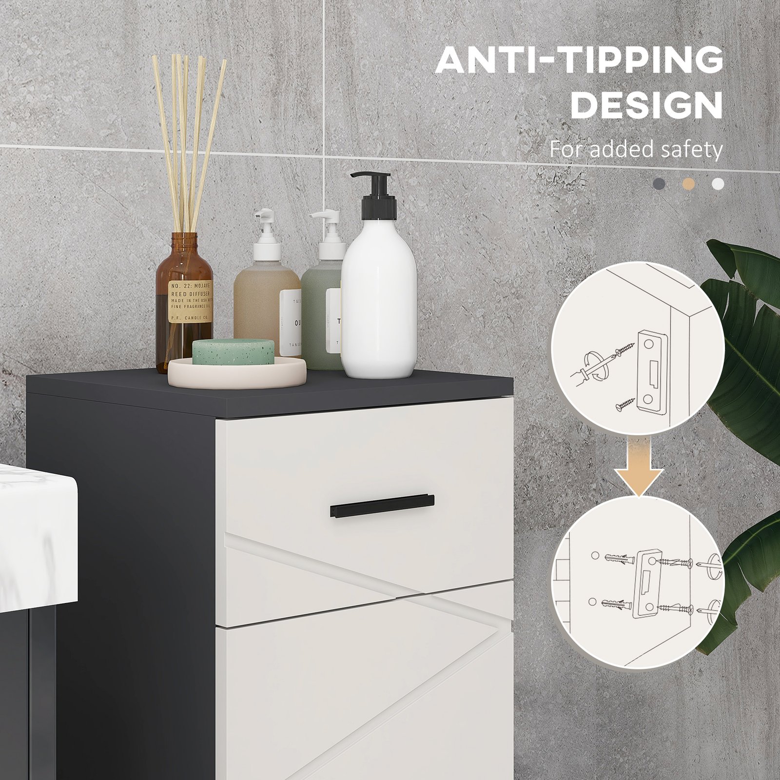 kleankin Slim Bathroom Cabinet, Narrow Bathroom Storage Cabinet with Drawer, Door Cupboard, Adjustable Shelf and Soft Close Mechanism, Grey - Image 6