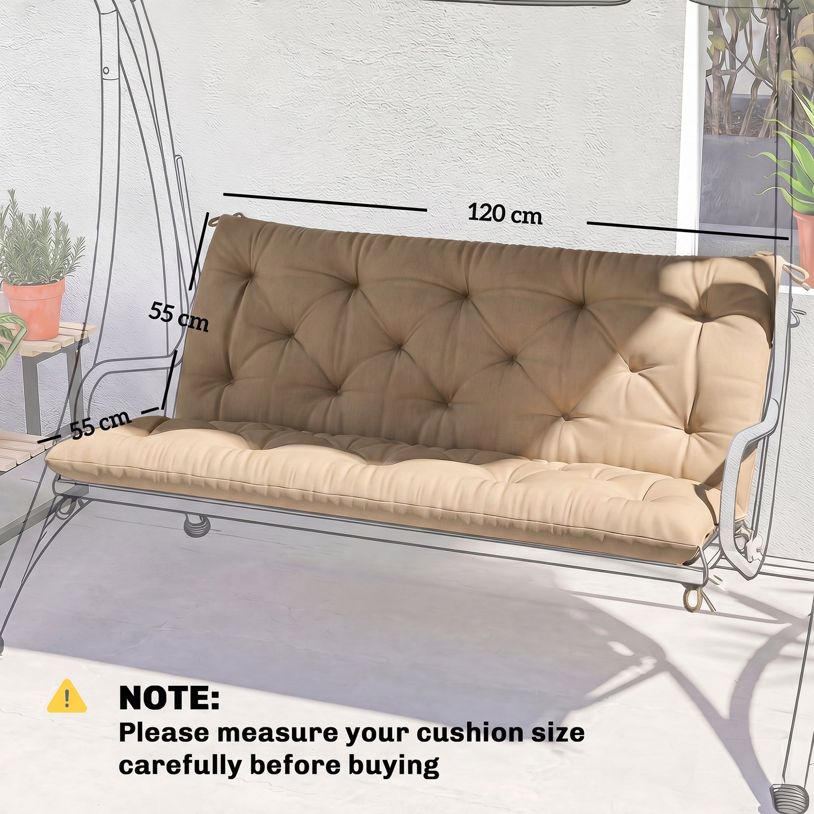 Outsunny Garden Bench Cushion, 2 Seater Swing Chair Cushion, Seat Pad with Ties for Indoor and Outdoor Use, 110 x 120 cm - Image 3