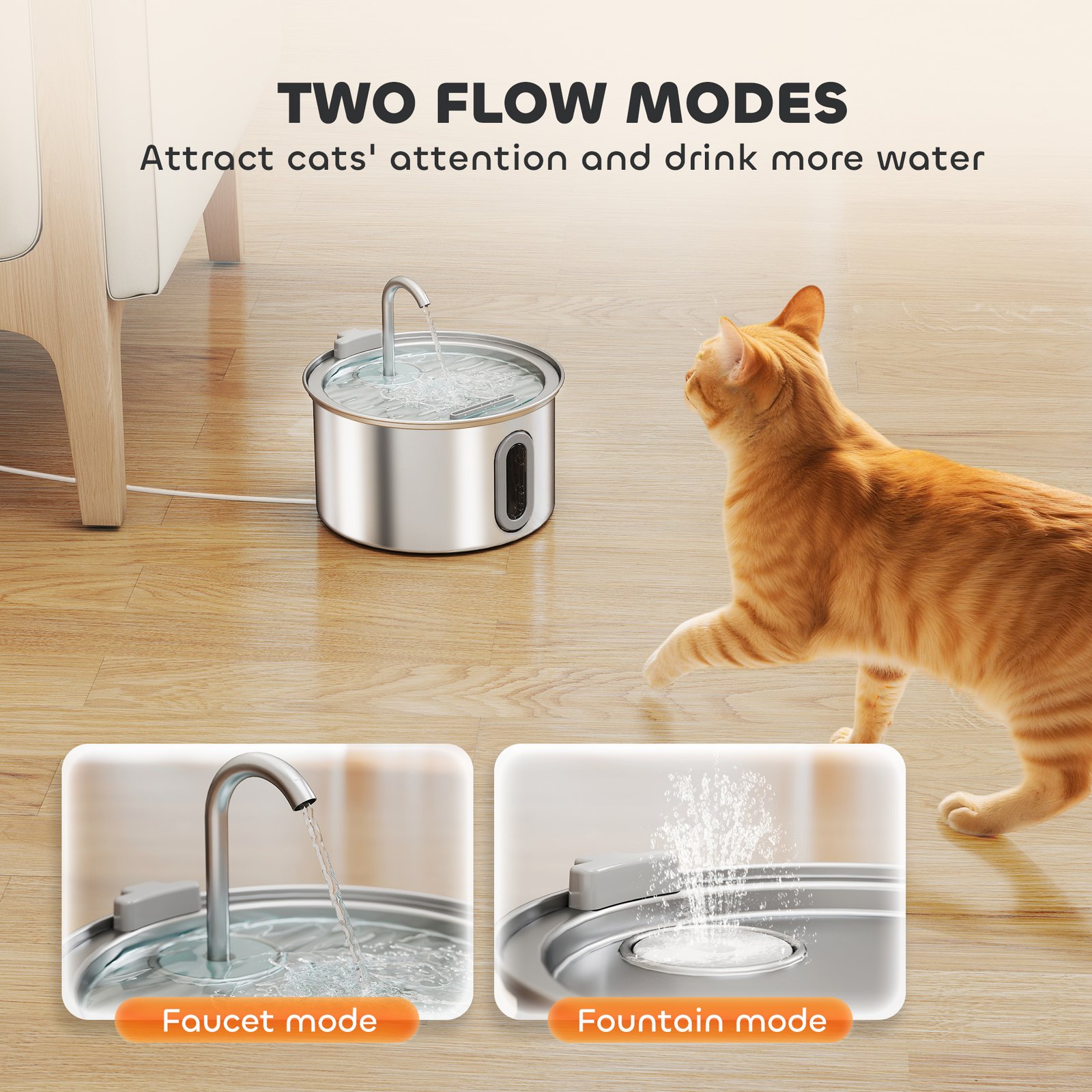PawHut 2.5L Stainless Steel Cat Water Fountain for Drinking with Ultra-Silent Pump, Water-Level Window, 7 Filters - Image 5