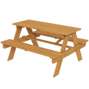 AIYAPLAY Kids Picnic Table for Outdoor Wooden Table & Bench Set with Integrated Benches Natural Wood