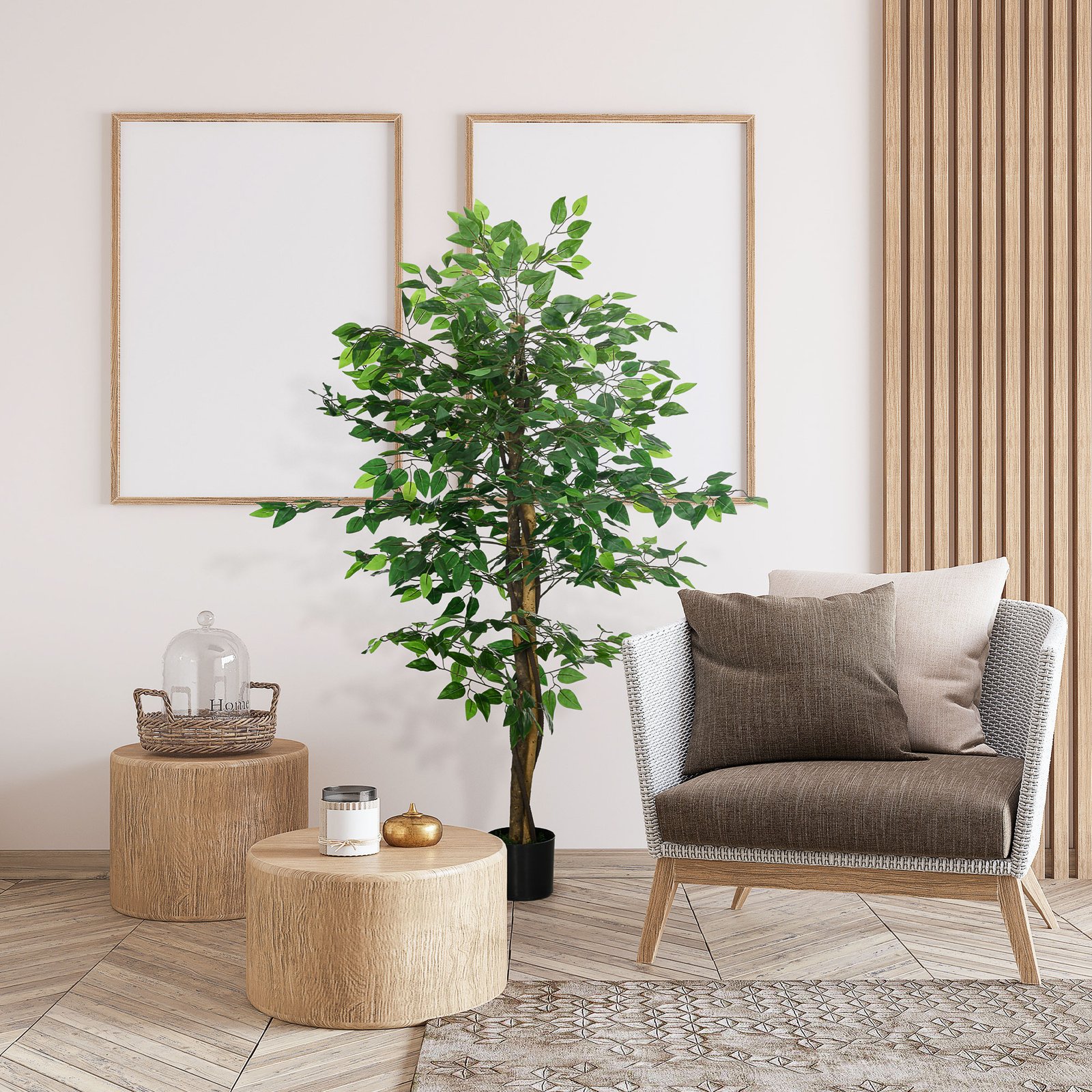 HOMCOM Artificial Ficus Tree, with Weighted Plant Pot - Green - Image 2