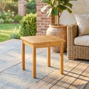 Outsunny Coffee Table Fully Assembled Patio Side Table Slatted Top Solid Acacia Wood for Indoor Outdoor Natural Wood