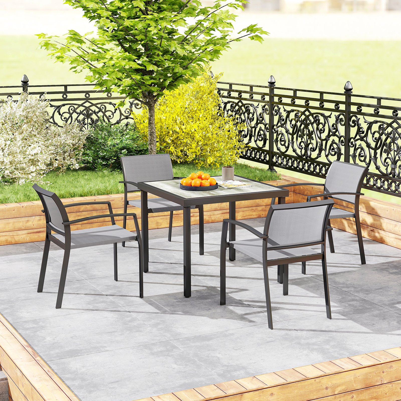 Outsunny Five-Piece Outdoor Garden Dining Set - Grey - Image 8