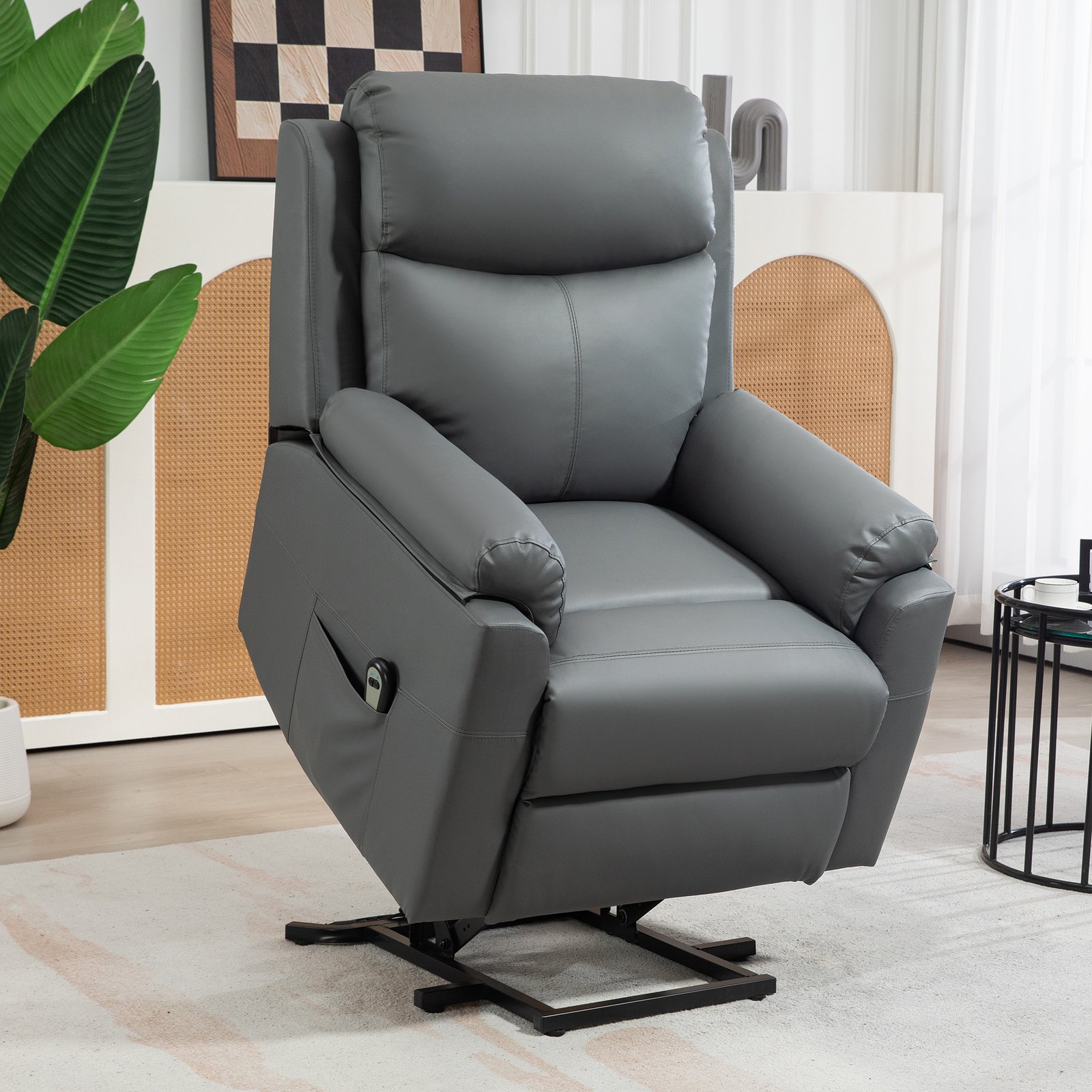 HOMCOM Faux Leather 70° Electric Riser Recliner Chair, Charcoal Grey - Image 2