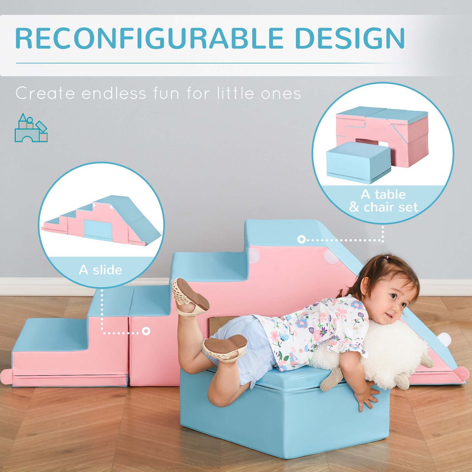 HOMCOM 2-piece Soft Play Set, Baby Foam Climber Block for Toddler 1-3 Years, Pink Blue - Image 4