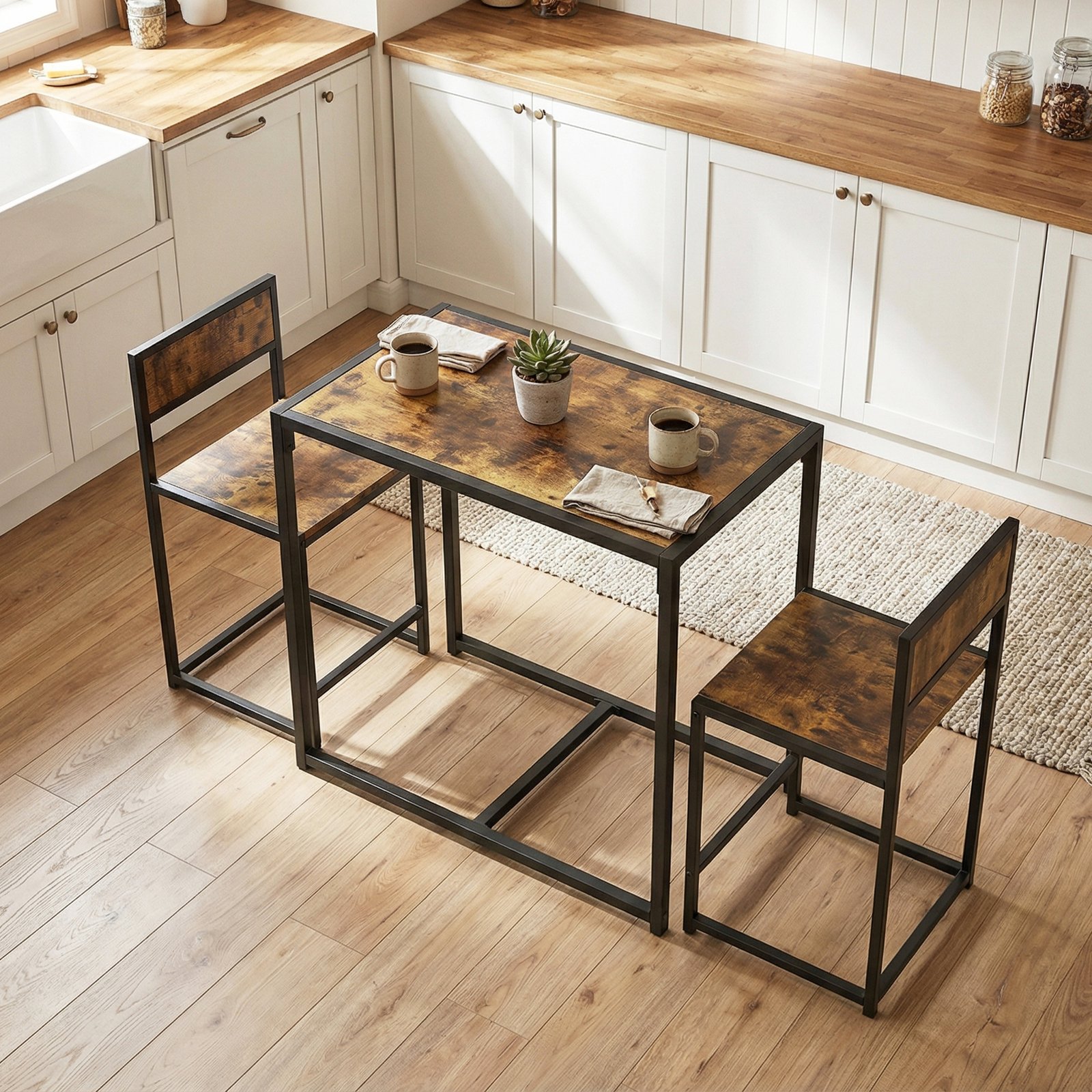 HOMCOM 3 Piece Table Stool Set - Rustic Brown - Image 9