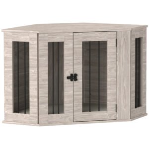 PawHut Dog Crate Furniture Side Table, with Cushion, 104 x 55 x 63cm - Walnut Brown