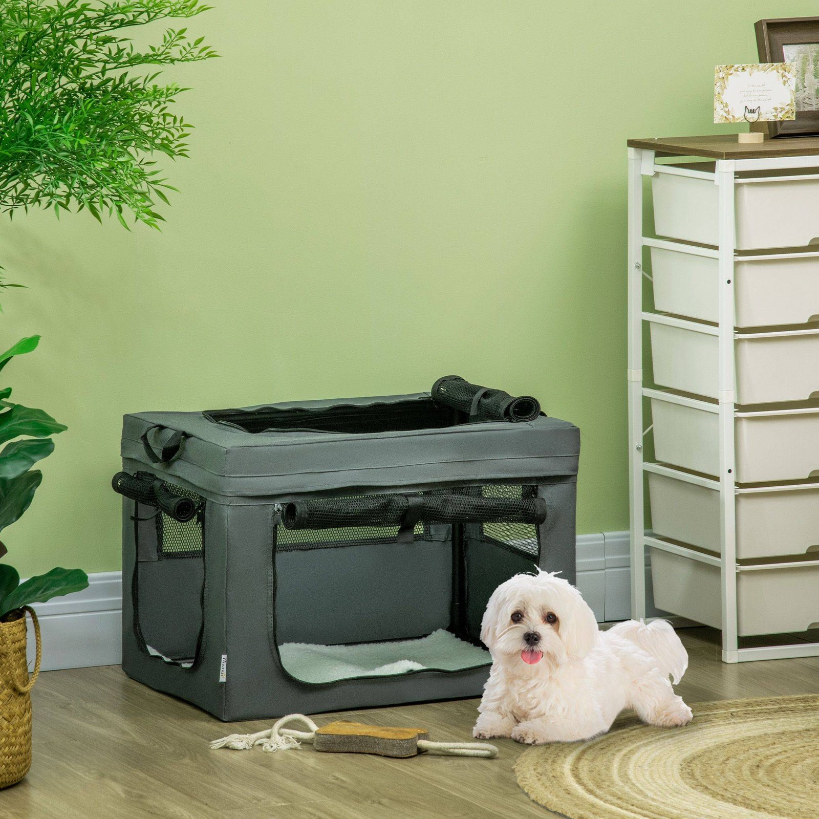 PawHut 60cm Pet Carrier, with Cushion, for Miniature Dogs - Grey - Image 2