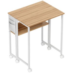 HOMCOM 63 cm Drop Leaf Writing Work Desk - Natural Wood Finish