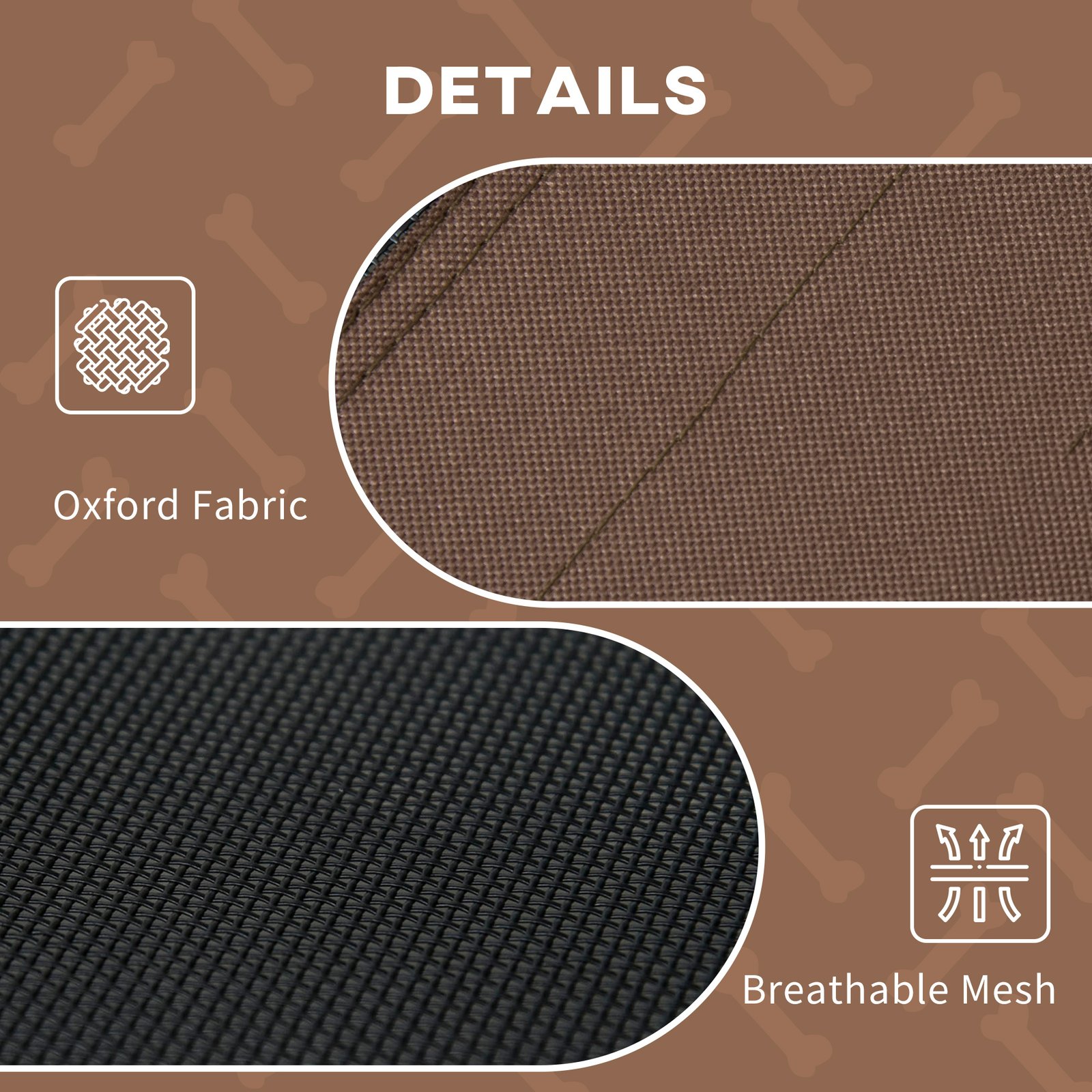 PawHut Outdoor Dog Bed with Removable Canopy, Portable Raised Dog Bed for Camping, Garden & Beach, Water-Resistant UV-Protection Mesh Pet Cot Sun Lounger, for Medium Pets, 76 x 61 x 73 cm, Brown - Image 5
