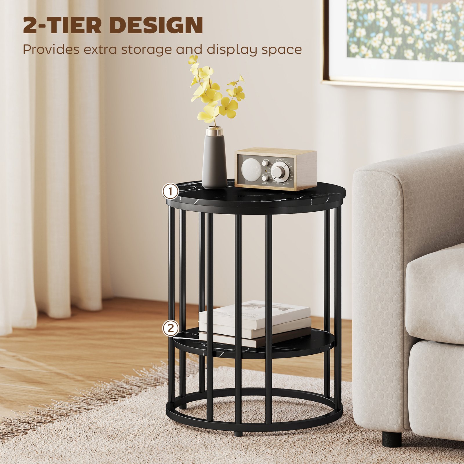 HOMCOM Set of Two Marble-Effect Coffee Tables - Black - Image 6