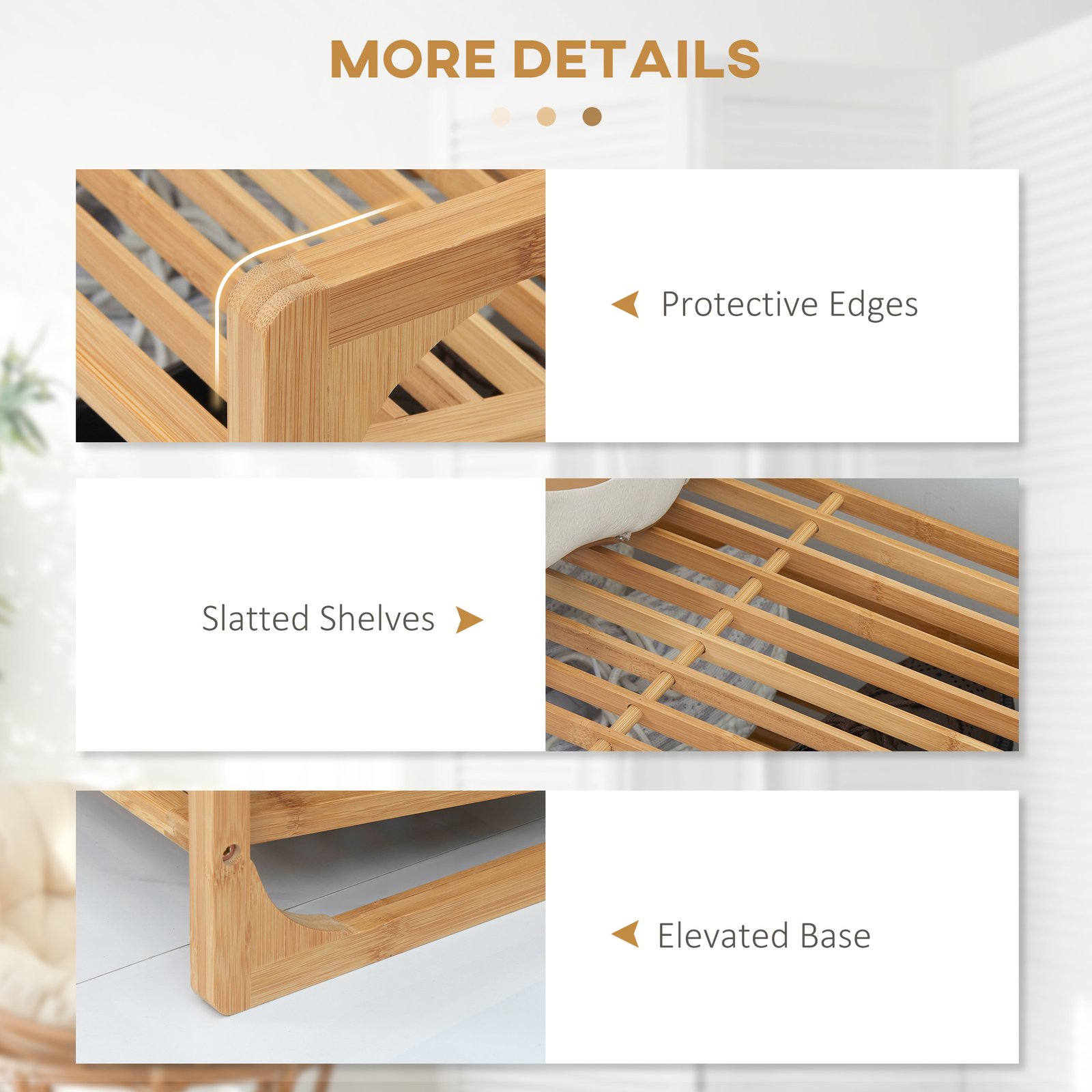 HOMCOM 3-Tier Shoe Rack, Bamboo Shoe Storage Organizer with Slatted Shelves, Free Standing Shoe Shelf Stand for 9 Pairs of Shoes for Entryway, Hallway, Natural - Image 6