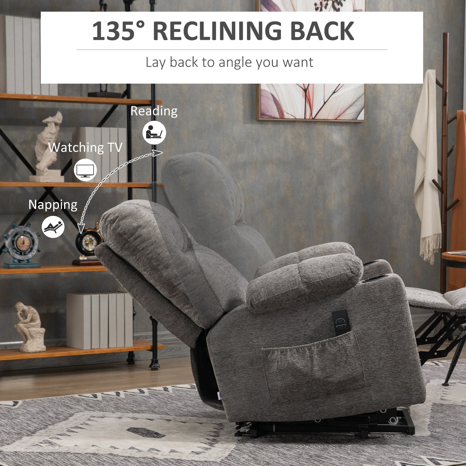 HOMCOM Electric Riser and Recliner Chair for Elderly, Power Lift Recliner Chair with Remote Control, Grey - Image 5