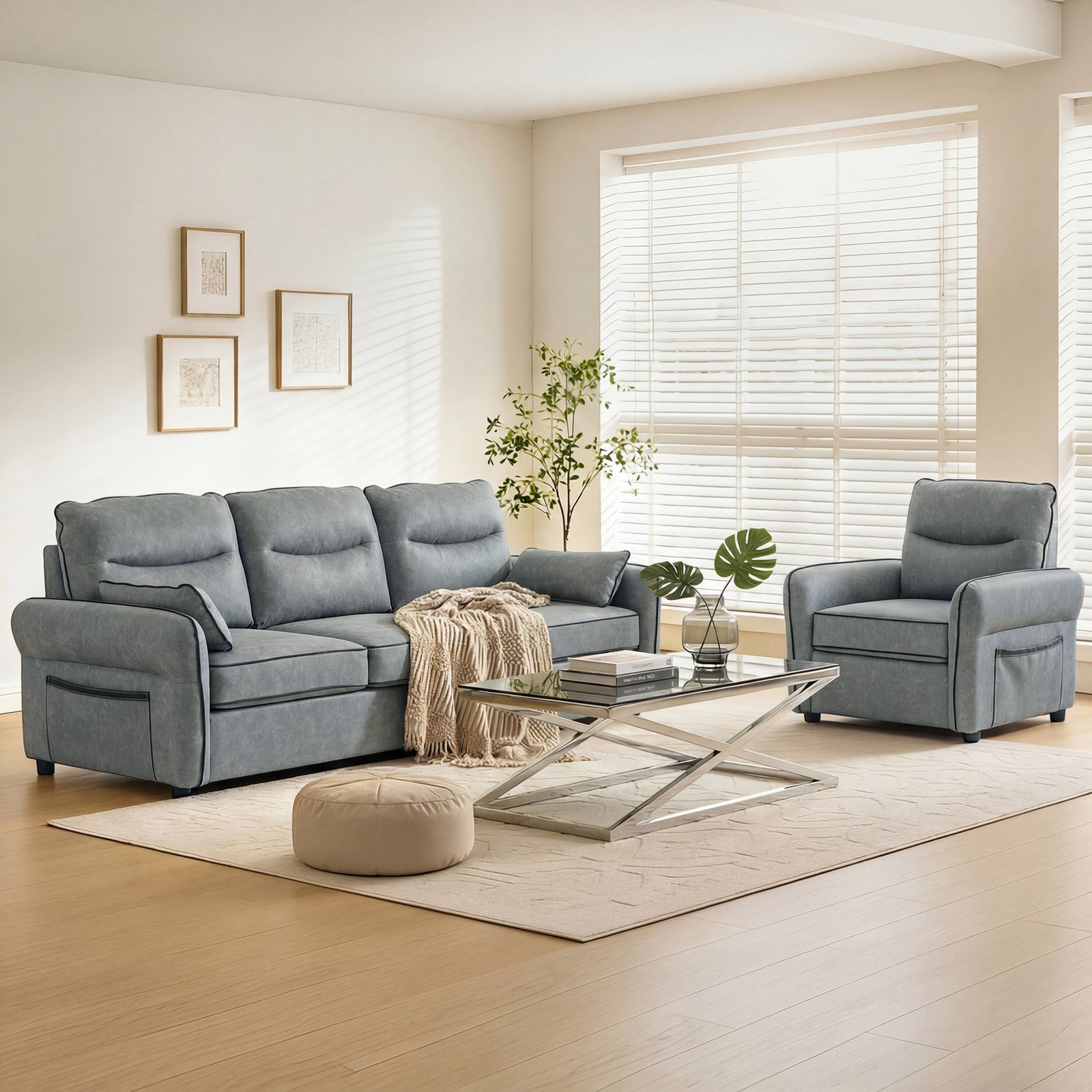 HOMCOM Accent Chair, Faux Leather Armchair - Grey - Image 8