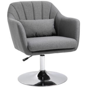HOMCOM Swivel Accent Chair, Linen Fabric Tub Vanity Chair, Modern Armchair with Adjustable Height and Lumbar Support for Living Room Bedroom Salon Make up Room Dressing Table, Dark Grey