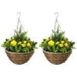 Outsunny Set of Two Hanging Lisianthus Flower Pots – Yellow/Green Outsunny Set of Two Hanging Lisianthus Flower Pots – Yellow/Green