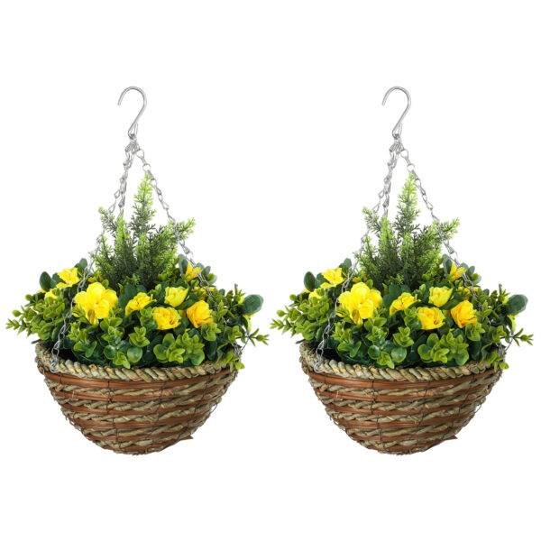 Outsunny Set of Two Hanging Lisianthus Flower Pots – Yellow/Green Outsunny Set of Two Hanging Lisianthus Flower Pots – Yellow/Green