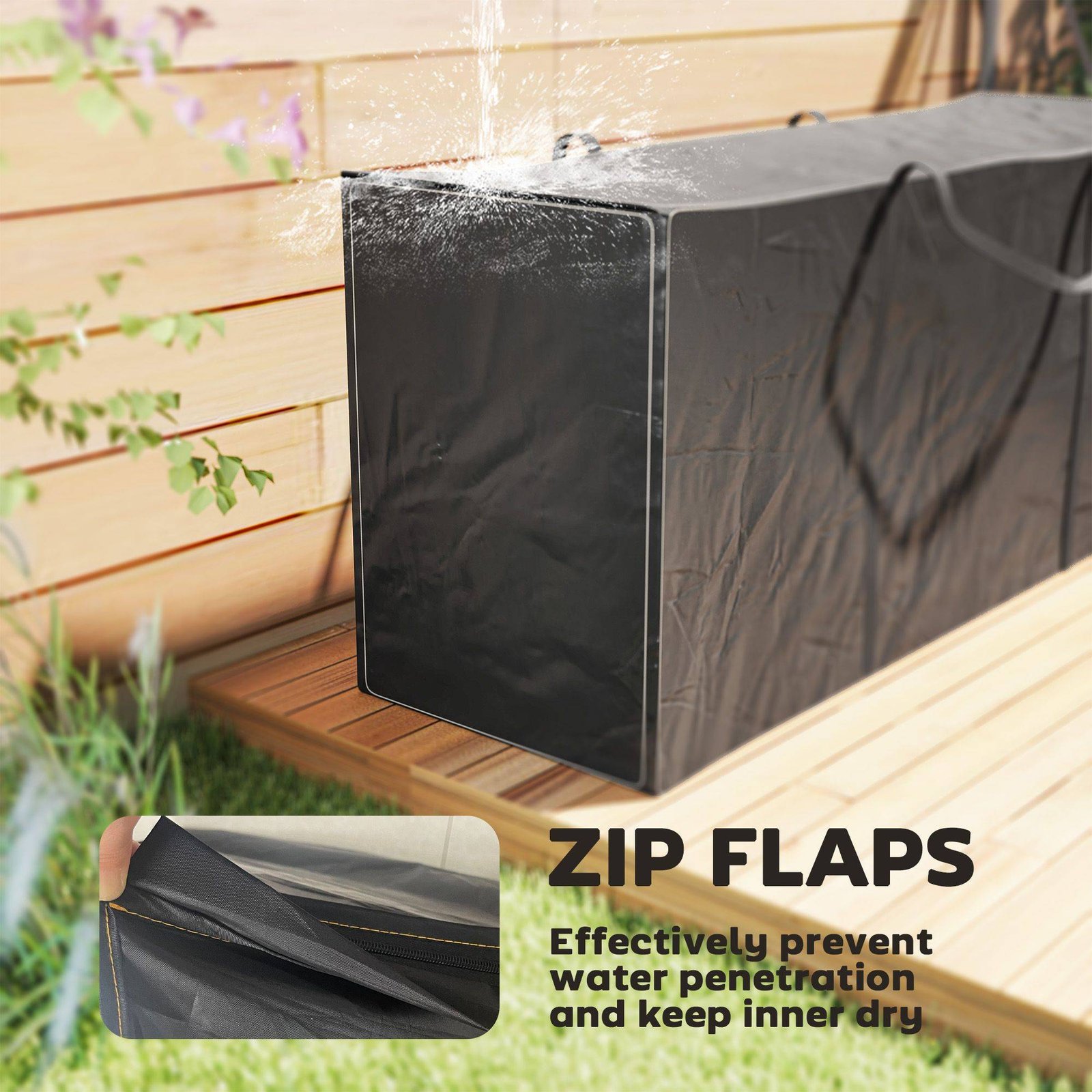 Outsunny 720 L Waterproof Garden Cushion Storage Bag - Black - Image 6