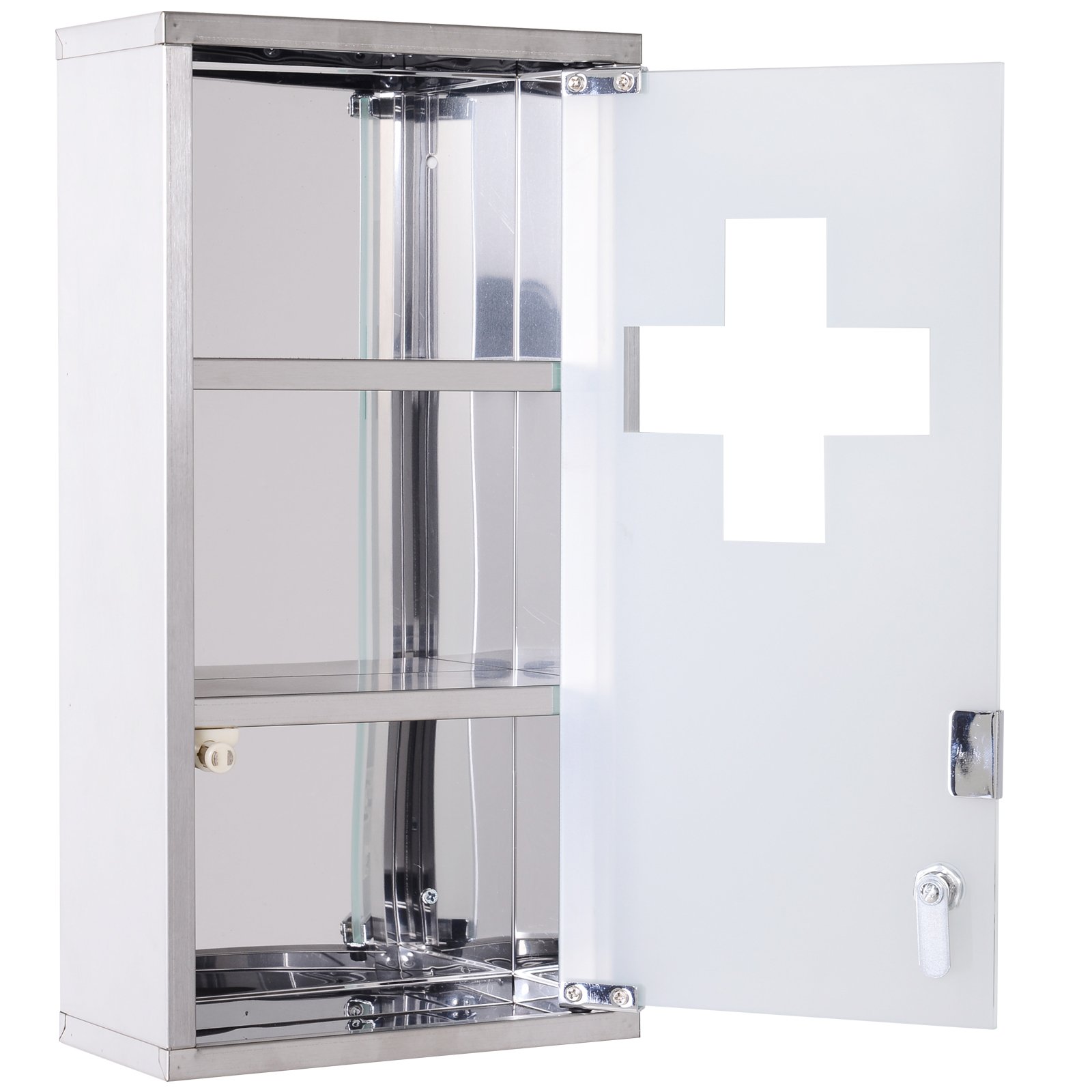 HOMCOM Stainless Steel wall mounted Medicine Cabinet with 2 Shelves + Security Glass Door Lockable 48 cm(H) - Image 6