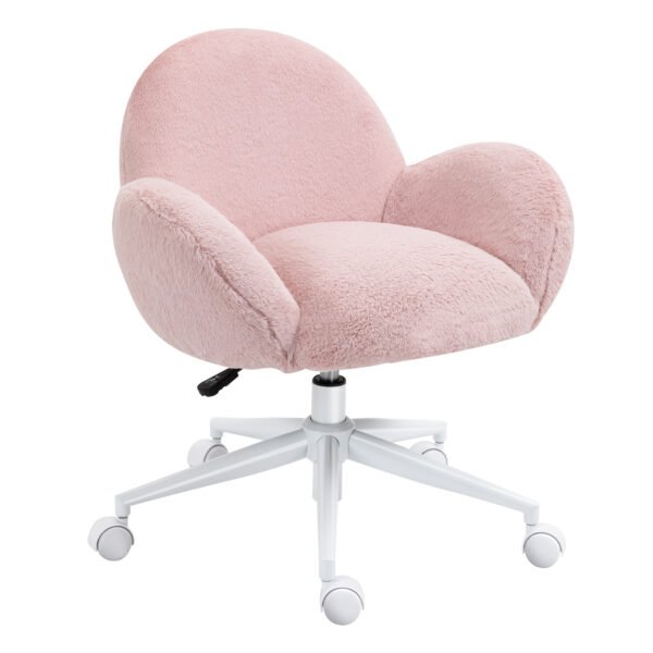 HOMCOM Makeup Vanity Chair, Cute Fluffy Desk Chair with Rolling Wheels for Bedroom Living Room, Pink HOMCOM Makeup Vanity Chair, Cute Fluffy Desk Chair with Rolling Wheels for Bedroom Living Room, Pink