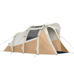 Outsunny Inflatable Camping Tent w/ Air Pump, Easy Setup 2-3 Person Blow Up Tent, Khaki