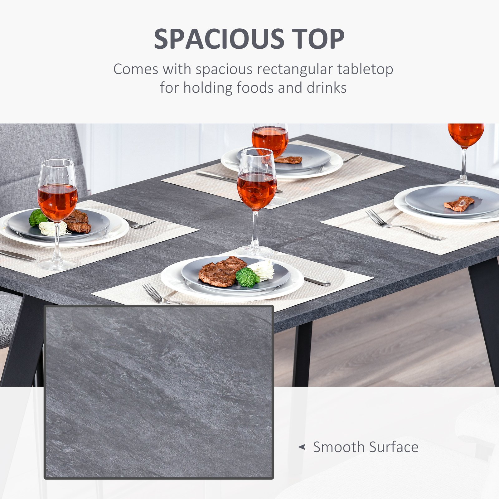 HOMCOM Dining Table, Contemporary Rectangle Kitchen Table with Metal Legs and Spacious Tabletop for Dining Room, Living Room, Dark Grey - Image 5