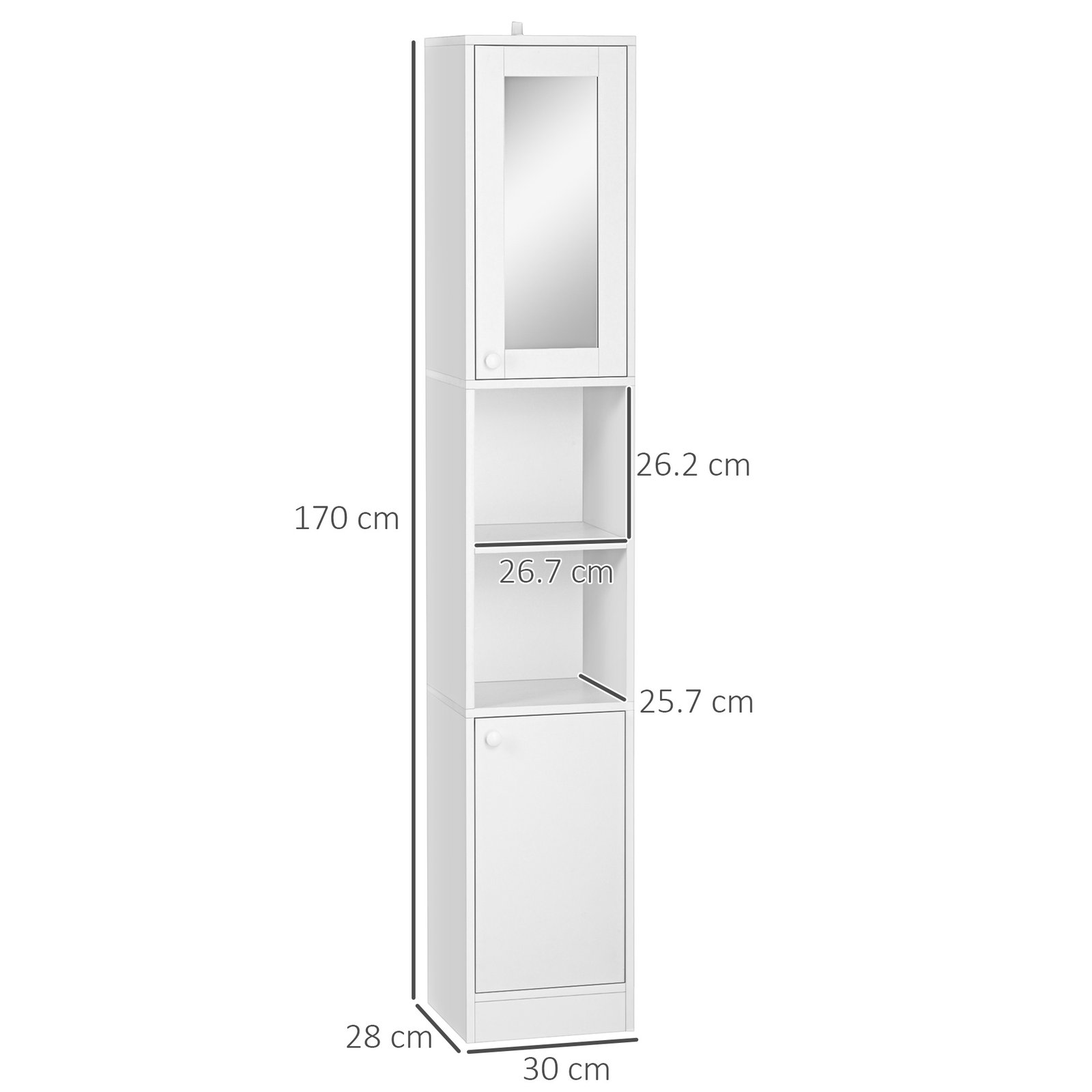 kleankin Tall Bathroom Storage Cabinet with Mirror, Narrow Bathroom Unit, Freestanding Bathroom Cupboard with Adjustable Shelves and 2 Doors, White - Image 3