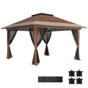 Outsunny 3.6 x 3.6m Pop-Up Gazebo, with Accessories - Brown
