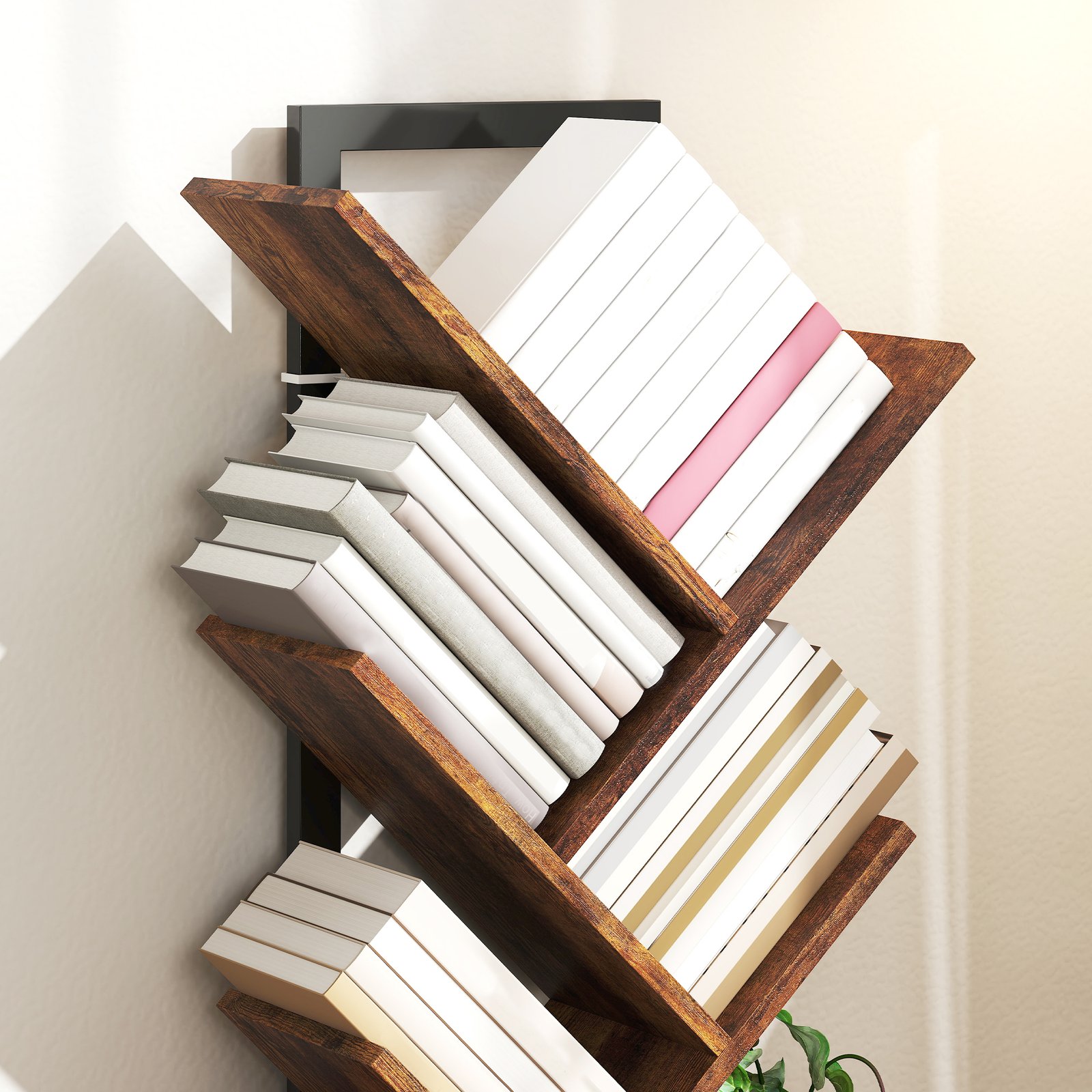 HOMCOM Four-Section Tree Bookcase - Wood-Effect - Image 8