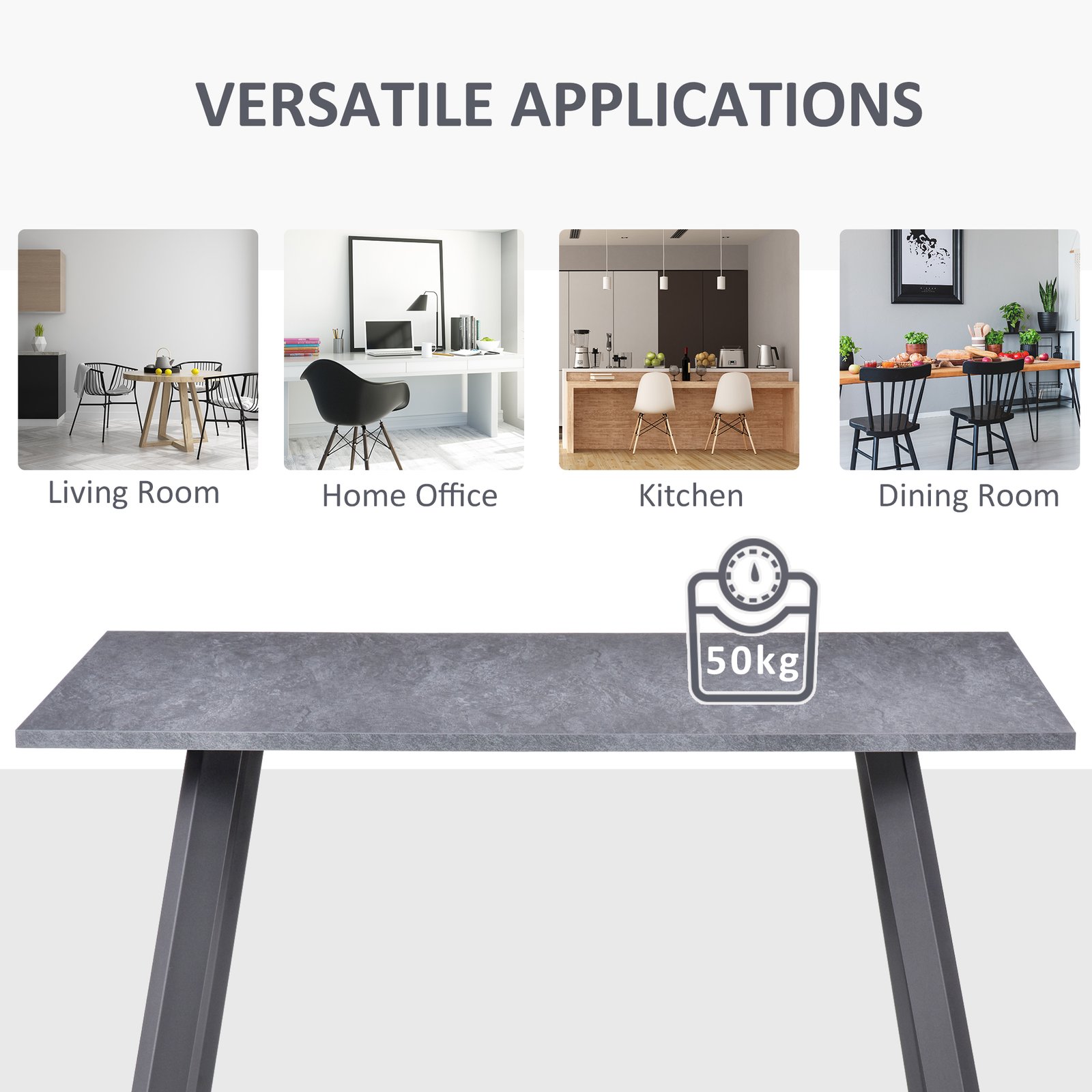 HOMCOM Dining Table, Contemporary Rectangle Kitchen Table with Metal Legs and Spacious Tabletop for Dining Room, Living Room, Dark Grey - Image 6