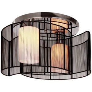 HOMCOM Modern Chandelier, Semi-Flush Mount Ceiling Light with Glass Lampshade, 2 x E27 Bulb Base for Hallway, Dining Room, Living Room, White and Black