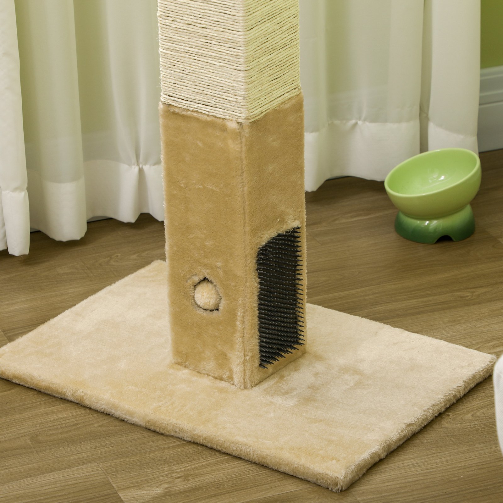 PawHut Jute Cat Scratching Post w/ Carpet Base Hanging Toy - Beige - Image 8