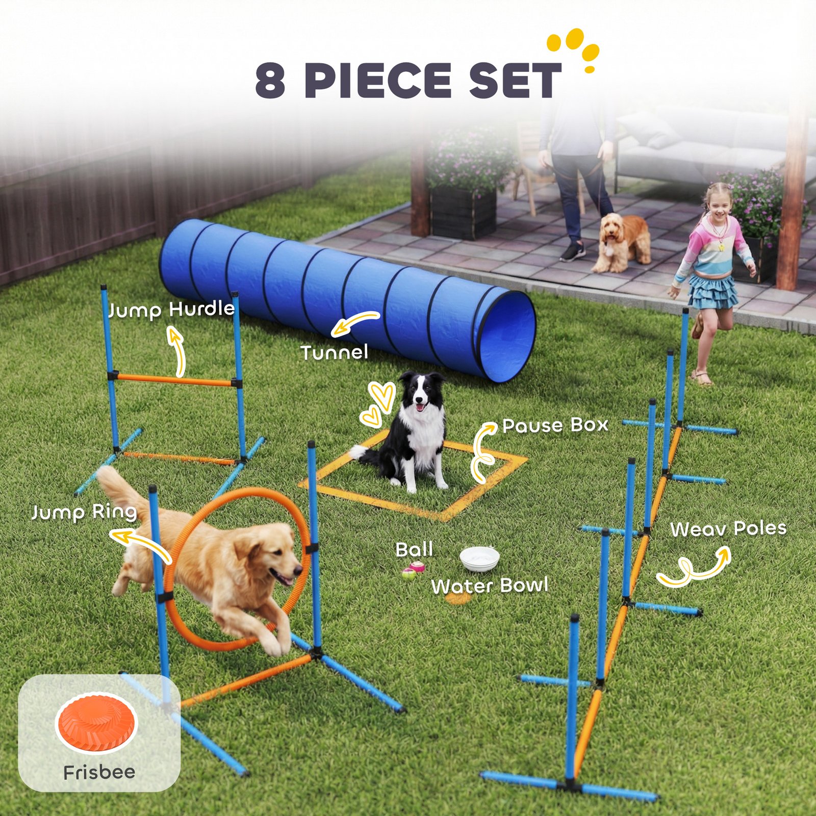 PawHut Dog Agility Equipment, 8PCS Agility Training Set with Tunnel, Weave Poles, Adjustable Hurdles, Jump Ring - Image 4