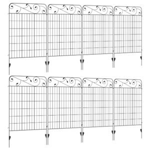 Outsunny Decorative Garden Fencing, 8PCs 43in x 23ft Outdoor Picket Fence Panels, Rustproof Metal Wire Landscape Flower Bed Border Edging Animal Barrier, Black