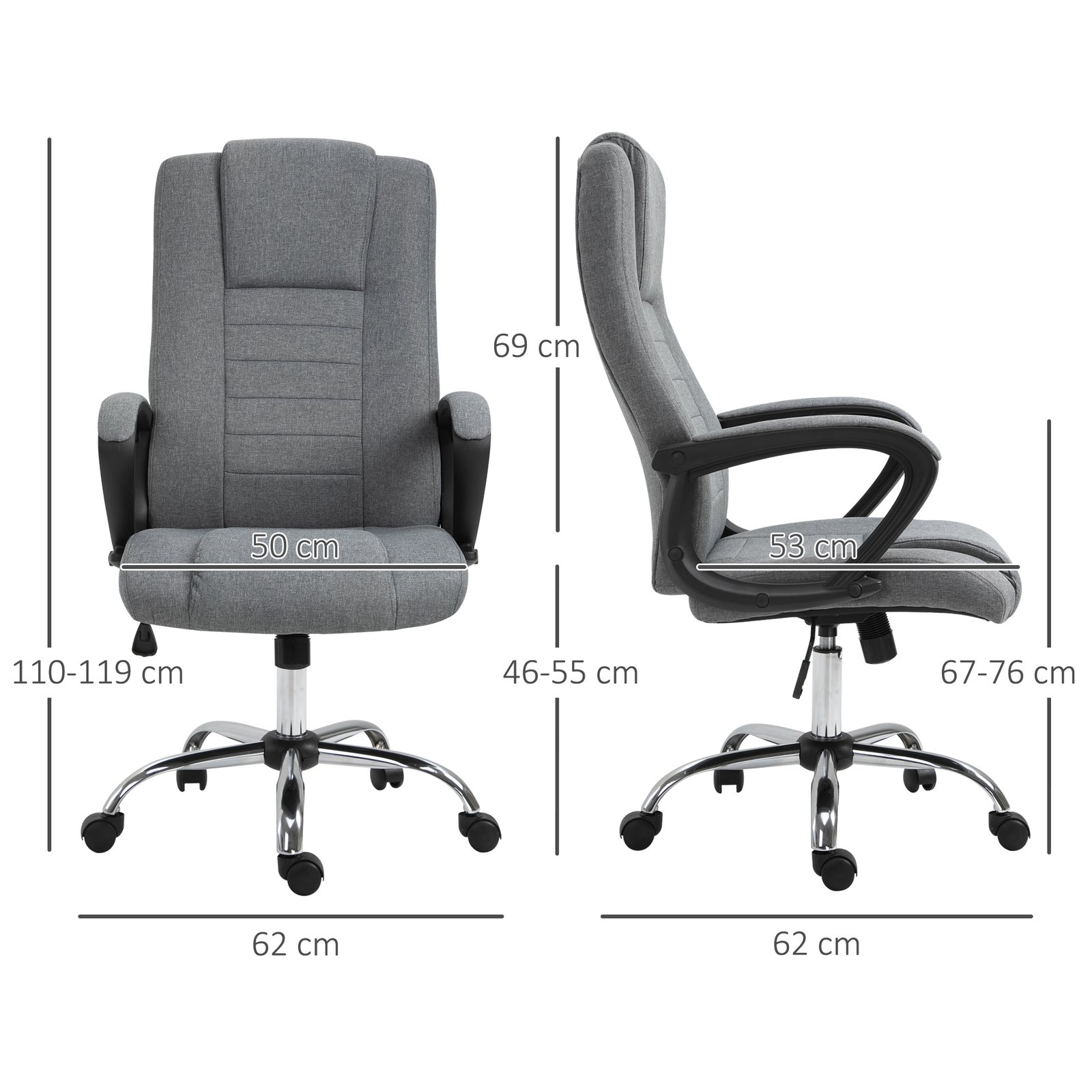 Vinsetto Linen-Look Swivel Office Chair - Dark Grey - Image 3