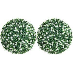 HOMCOM Set of Two Artificial Boxwood Balls Plants - White