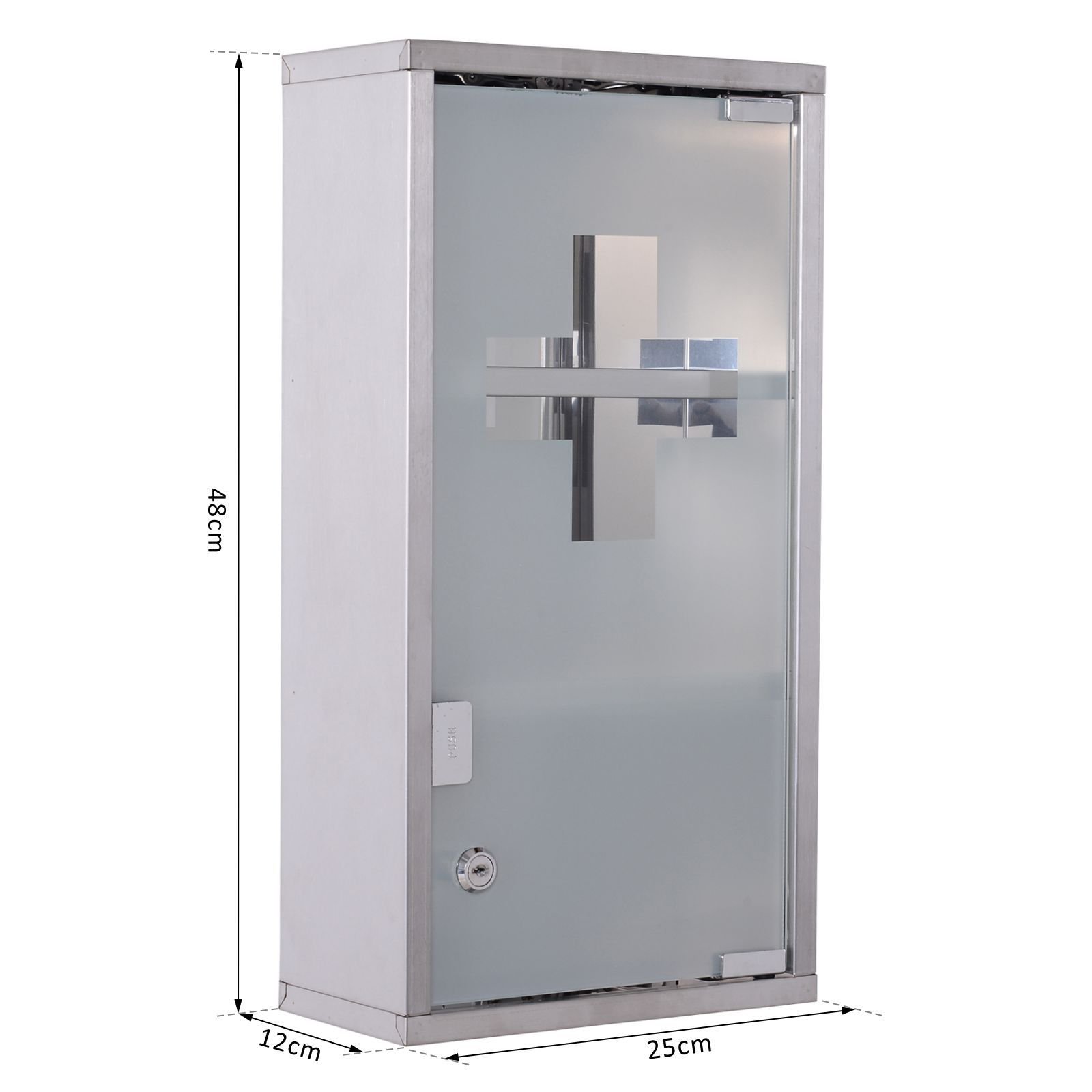 HOMCOM Stainless Steel wall mounted Medicine Cabinet with 2 Shelves + Security Glass Door Lockable 48 cm(H) - Image 3