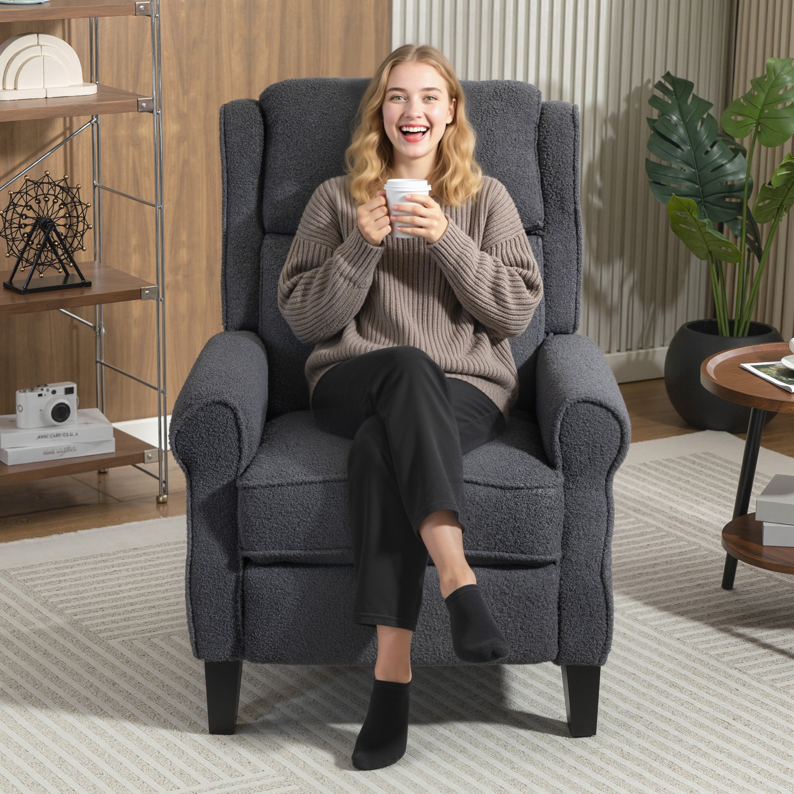 HOMCOM 132° Recliner Armchair, with Extended Footrest - Dark Grey - Image 8