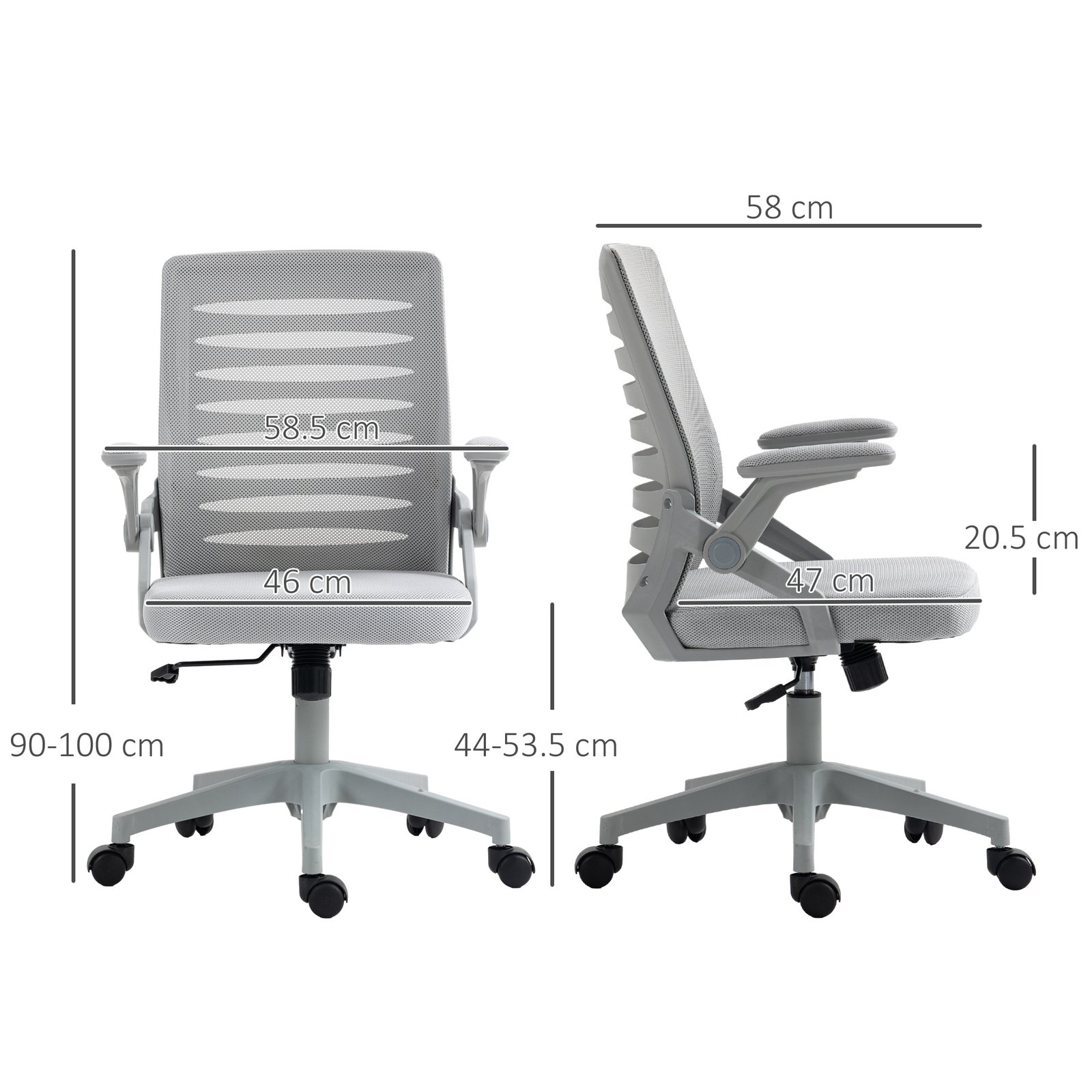 Vinsetto 44-53.5cm Adjustable Height Work Chair, with Mesh Back - Grey - Image 3