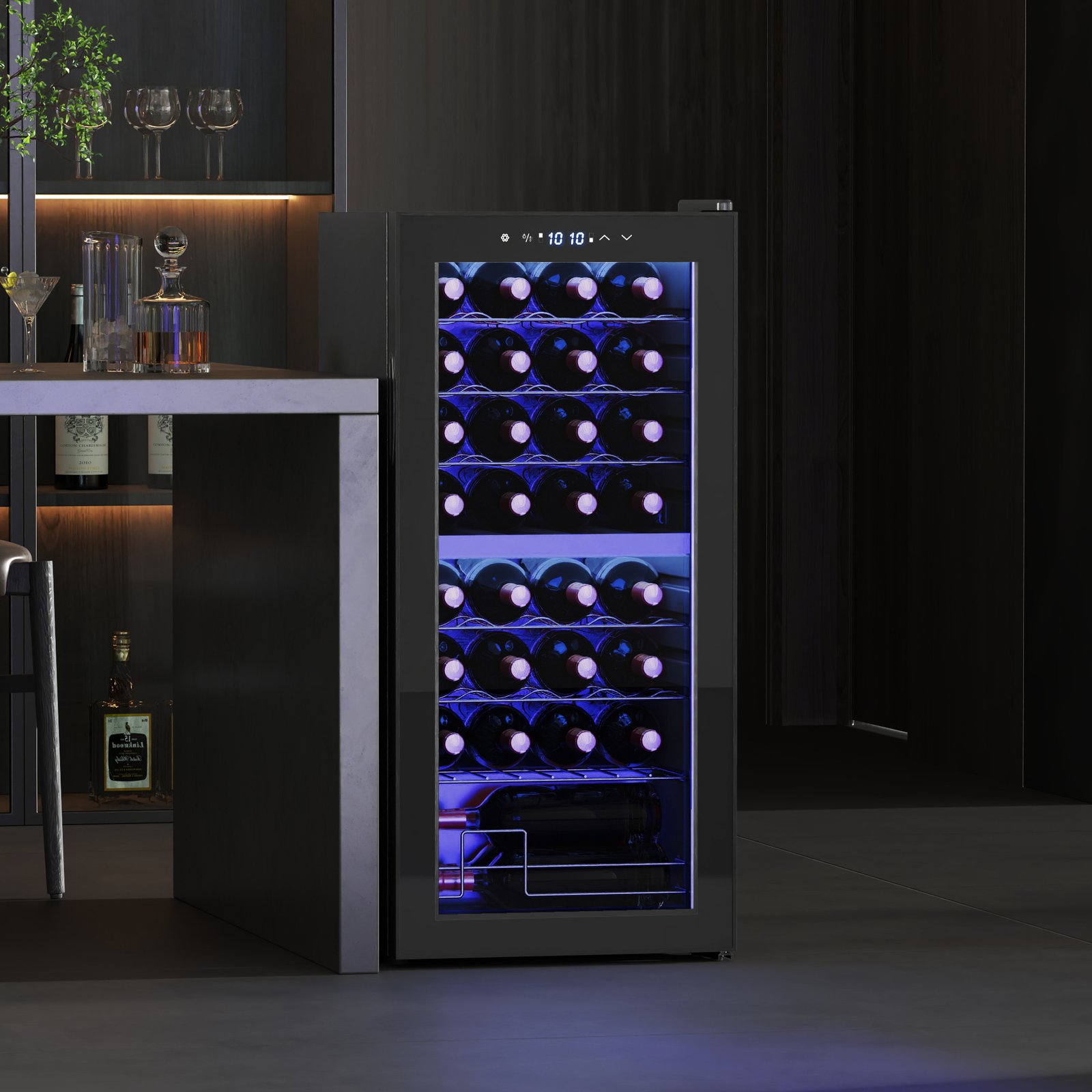 HOMCOM 32 Bottle Dual Zone 5-18? Wine Fridge - Black - Image 2