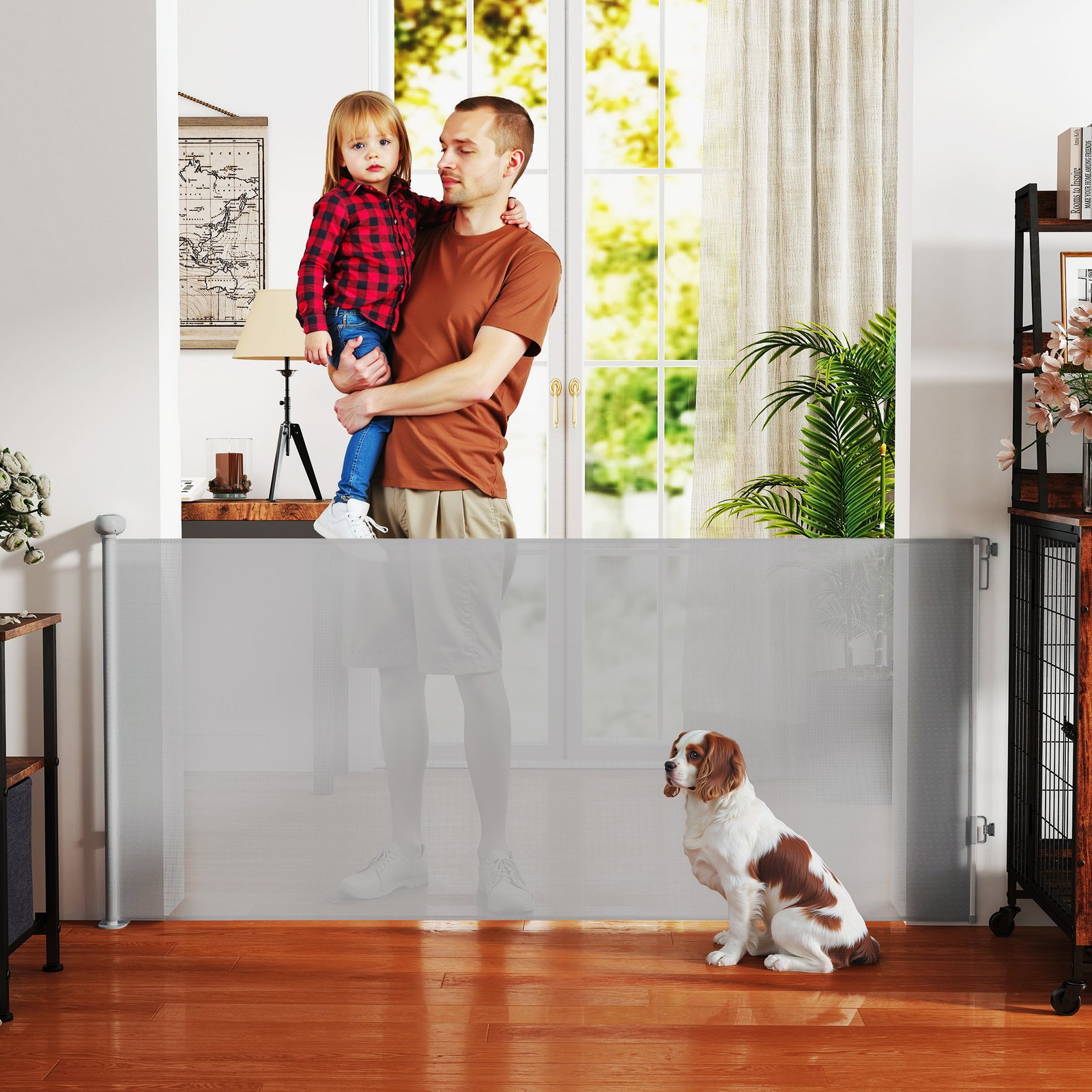 PawHut Retractable Stair Gate Extends Up to 180 cm Wide, Dog Gate for Doorways, Stairways, Hallways, Grey - Image 2